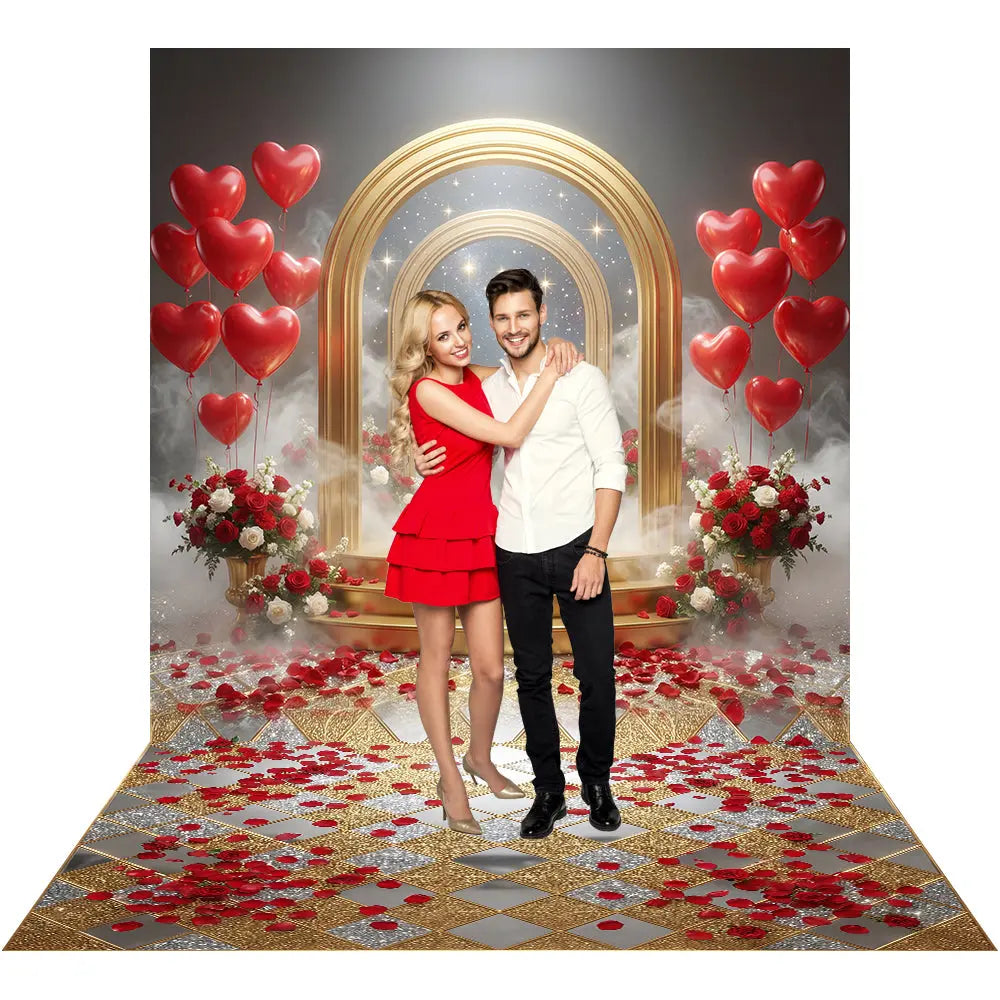 Valentine Gold Arch Backdrop, Romantic Hearts Photography Background Alba Backgrounds