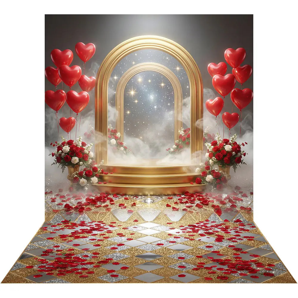 Valentine Gold Arch Backdrop, Romantic Hearts Photography Background Alba Backgrounds