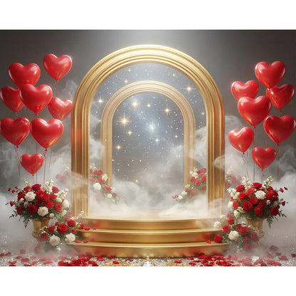 Valentine Gold Arch Backdrop, Romantic Hearts Photography Background Alba Backgrounds