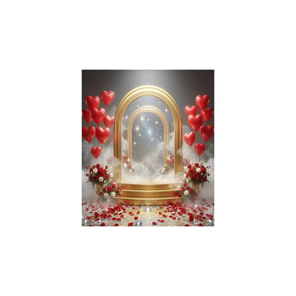 Valentine Gold Arch Backdrop, Romantic Hearts Photography Background Alba Backgrounds