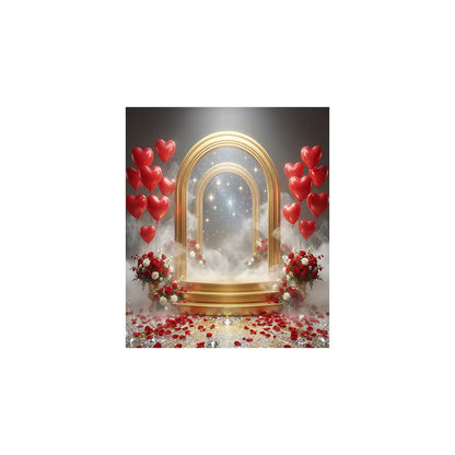 Valentine Gold Arch Backdrop, Romantic Hearts Photography Background Alba Backgrounds