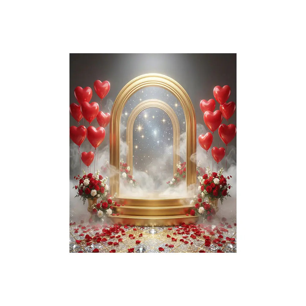 Valentine Gold Arch Backdrop, Romantic Hearts Photography Background Alba Backgrounds
