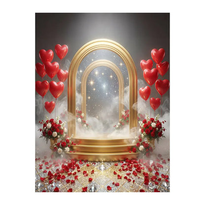 Valentine Gold Arch Backdrop, Romantic Hearts Photography Background Alba Backgrounds