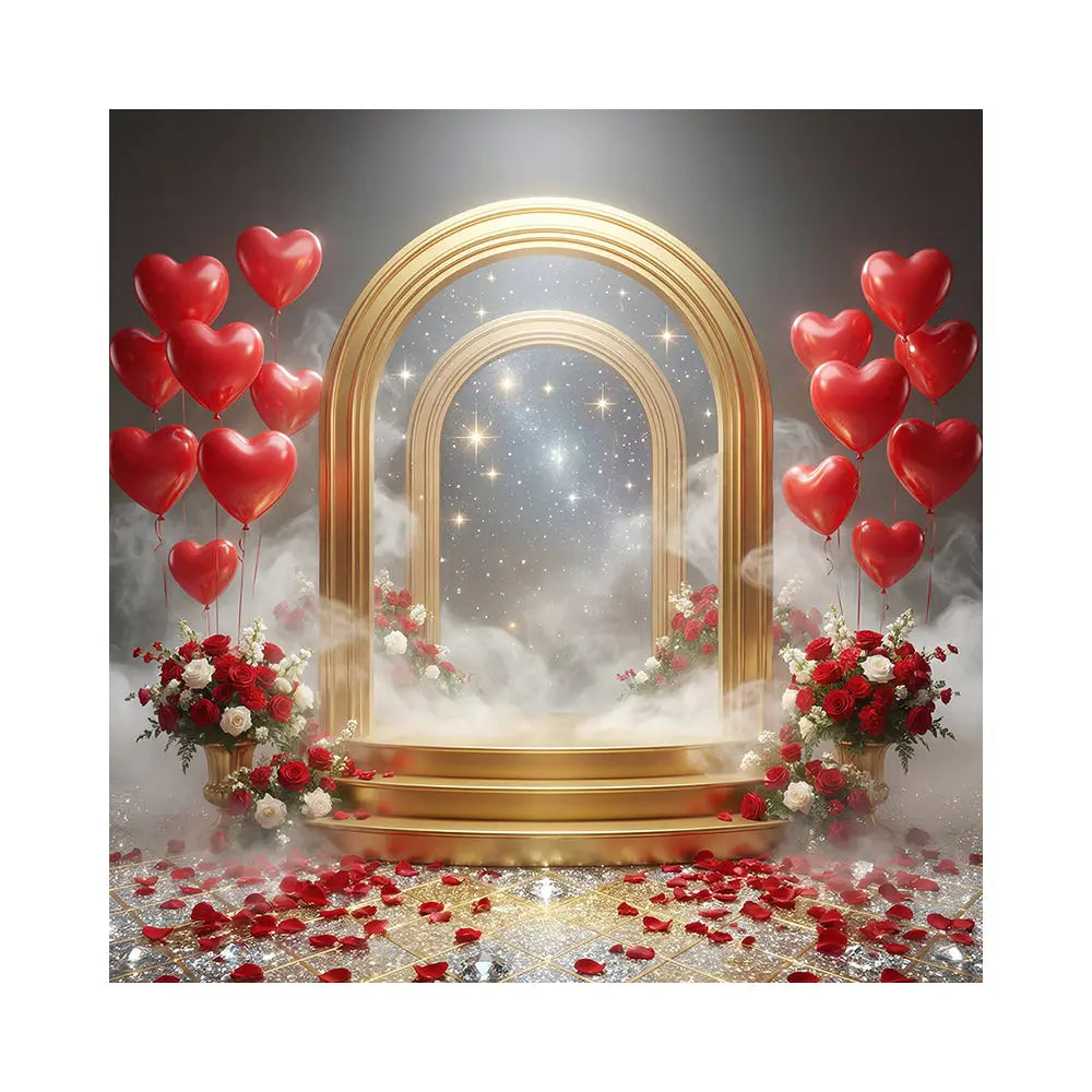Valentine Gold Arch Backdrop, Romantic Hearts Photography Background Alba Backgrounds