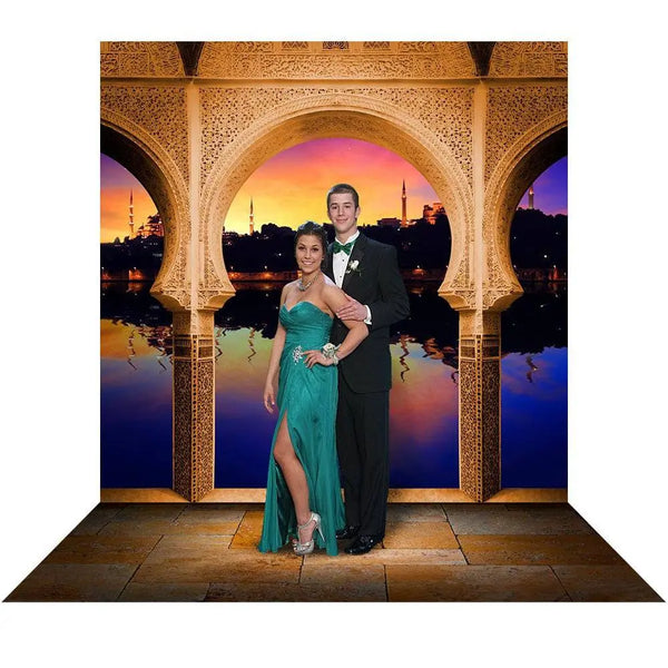 Arabian Balcony Sunset Arch Photo Backdrop - Alba Backgrounds