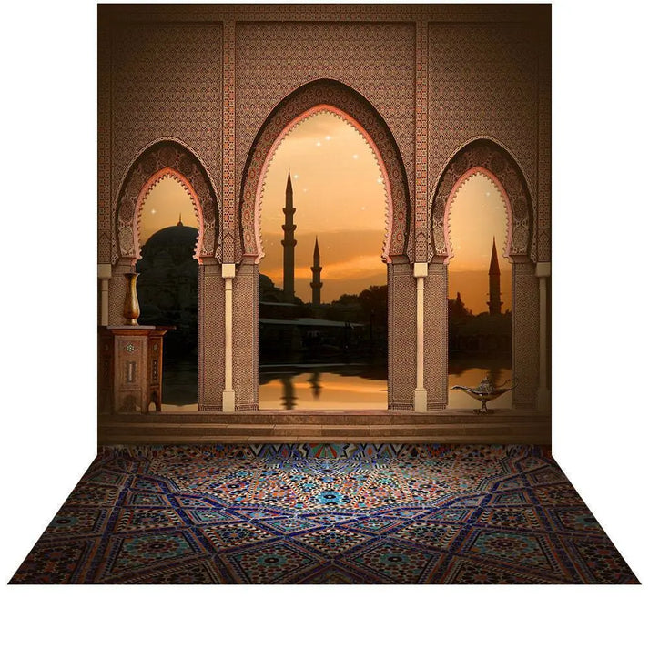 Arabian Nights Arches Balcony Photo Backdrop, rich hues of the sunset ...