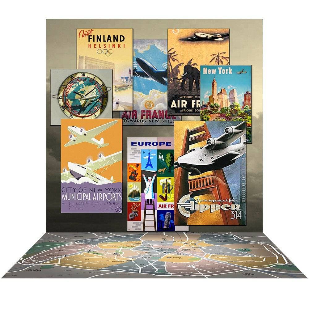 Around the World Travel Photo Backdrop - Basic 8  x 16  