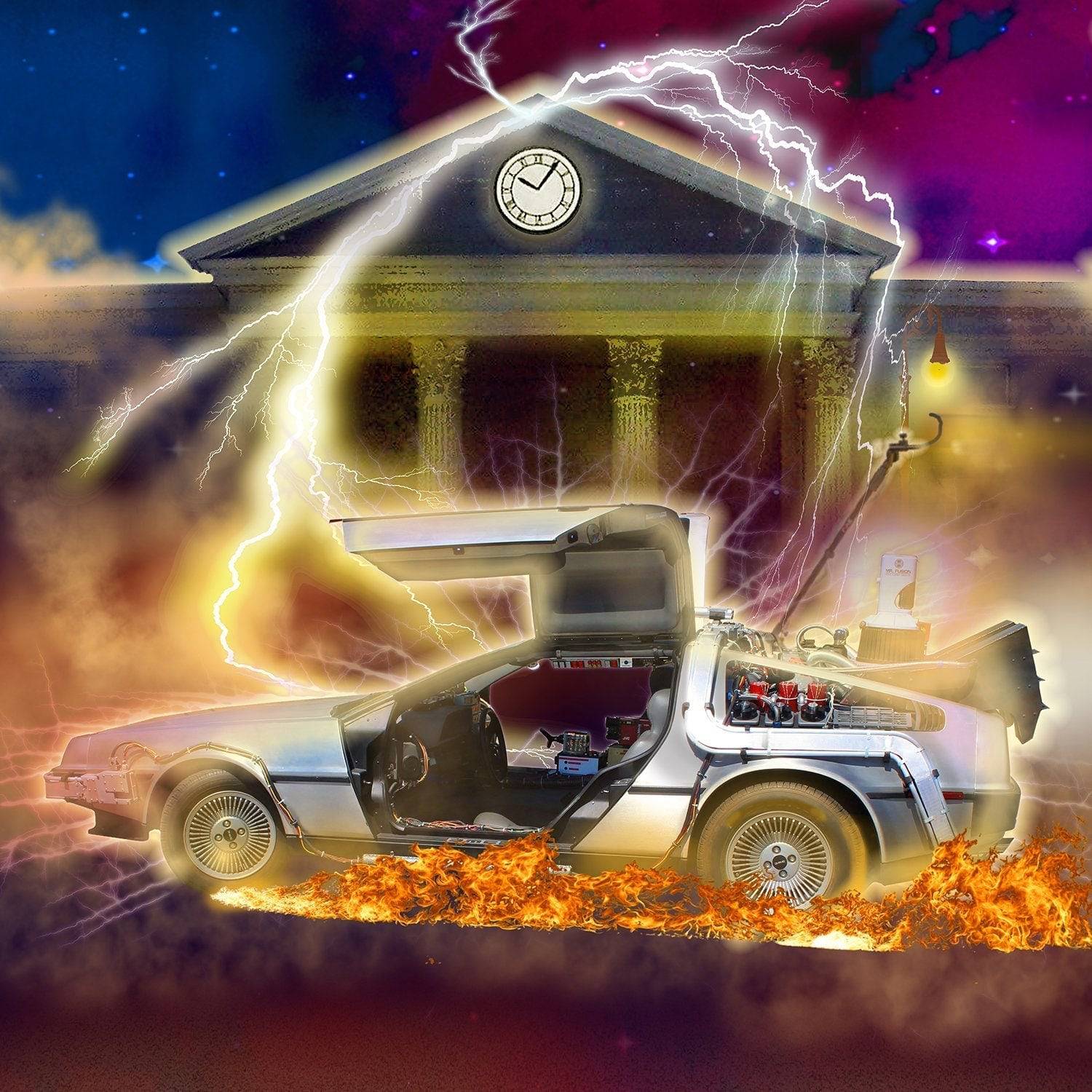 Back to the Future DeLorean Photo Backdrop - Pro 10  x 10  