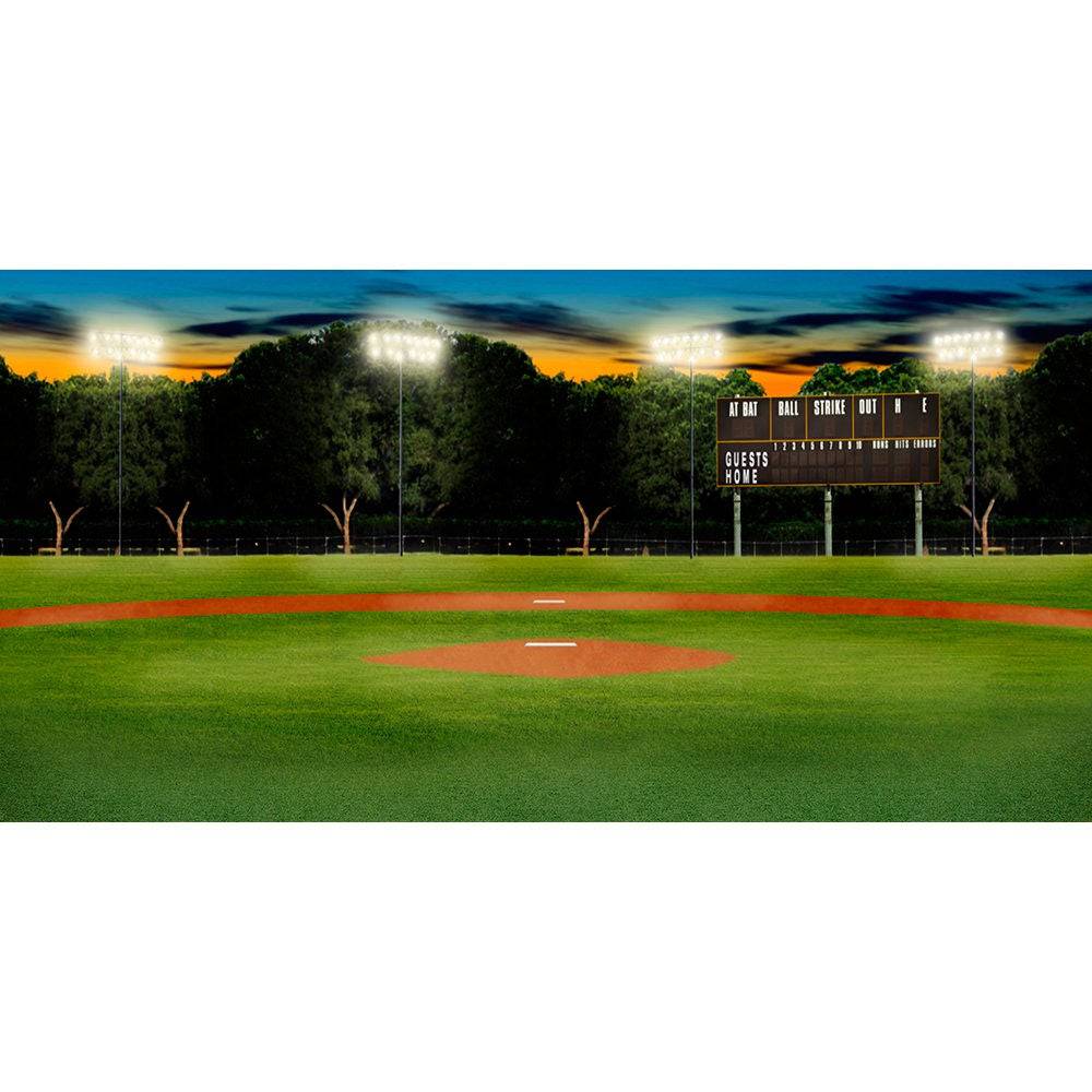 Home Plate At Night Baseball Backdrop - Pro 20  x 10  