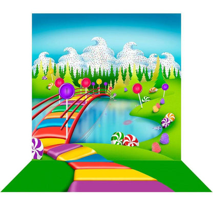 Candy Land Party Decor, Backdrops for Game Night with Ice Cream and Candy Bridge, Great Birthday Party Decor - A Photography Backdrop - Basic 4.4 x 5