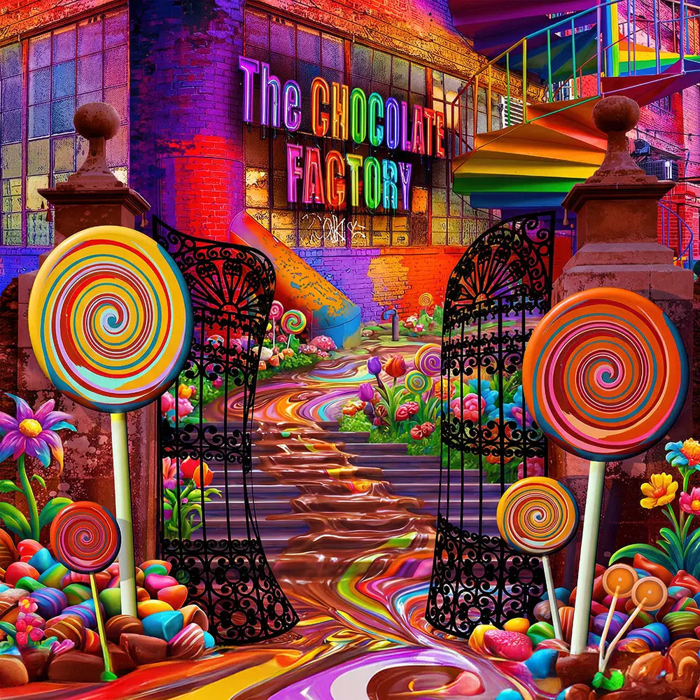Chocolate Candy Factory Backdrop Alba Backgrounds