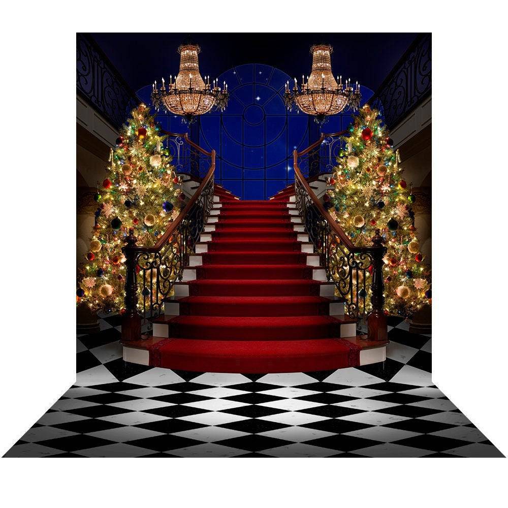 Formal Christmas Tree Stair Case Backdrop