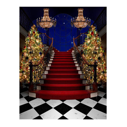 Formal Christmas Tree Stair Case Backdrop