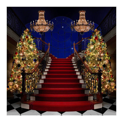 Formal Christmas Tree Stair Case Backdrop