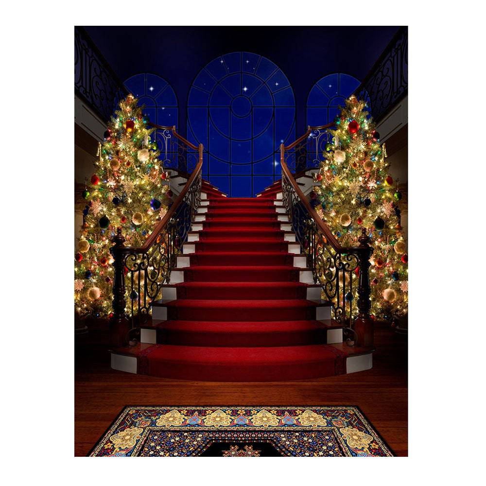 Red Carpet Staircase Christmas Tree Photography Backdrop - Basic 6  x 8  