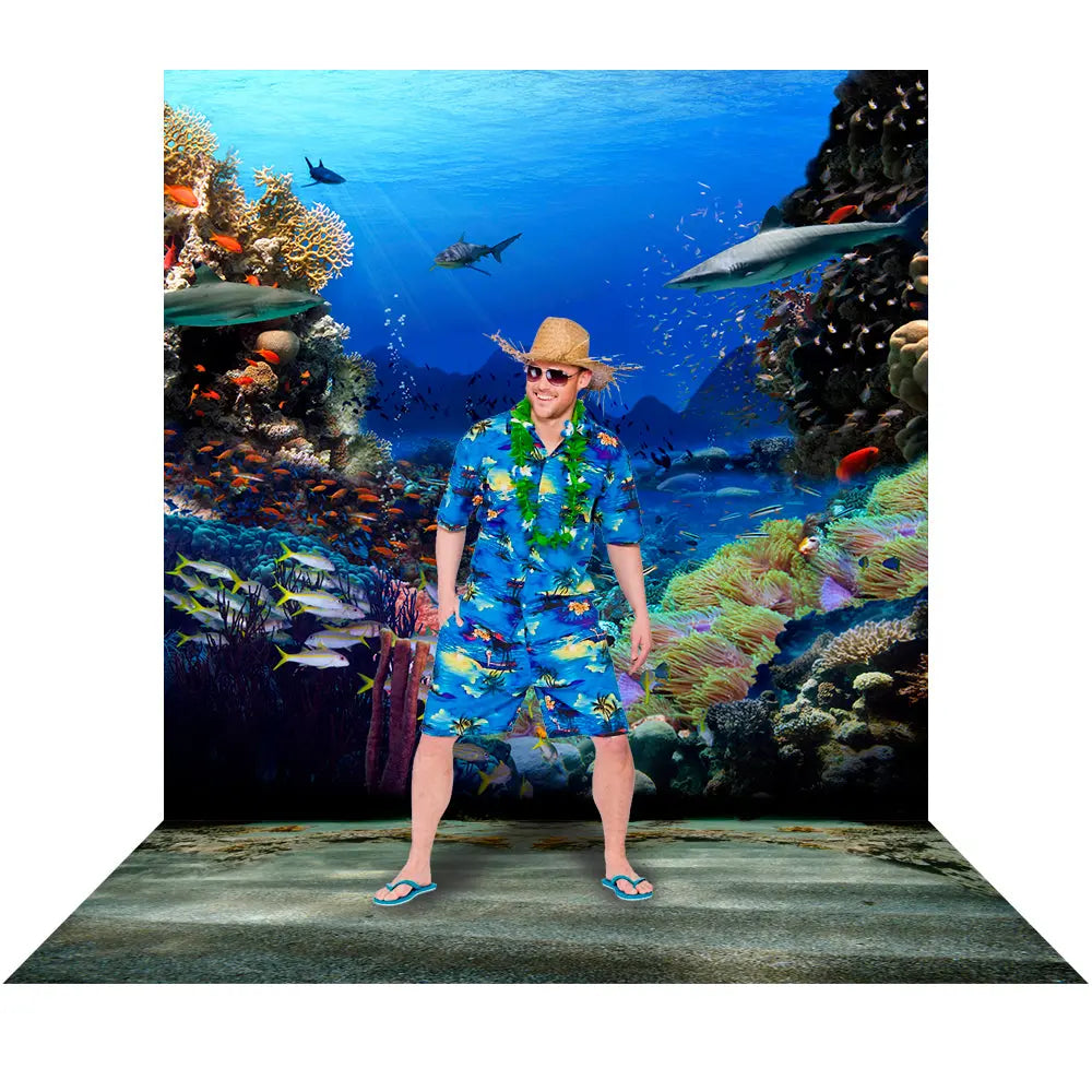 Shark Coral Reef Ocean Bottom Photo Backdrop Alba Backgrounds