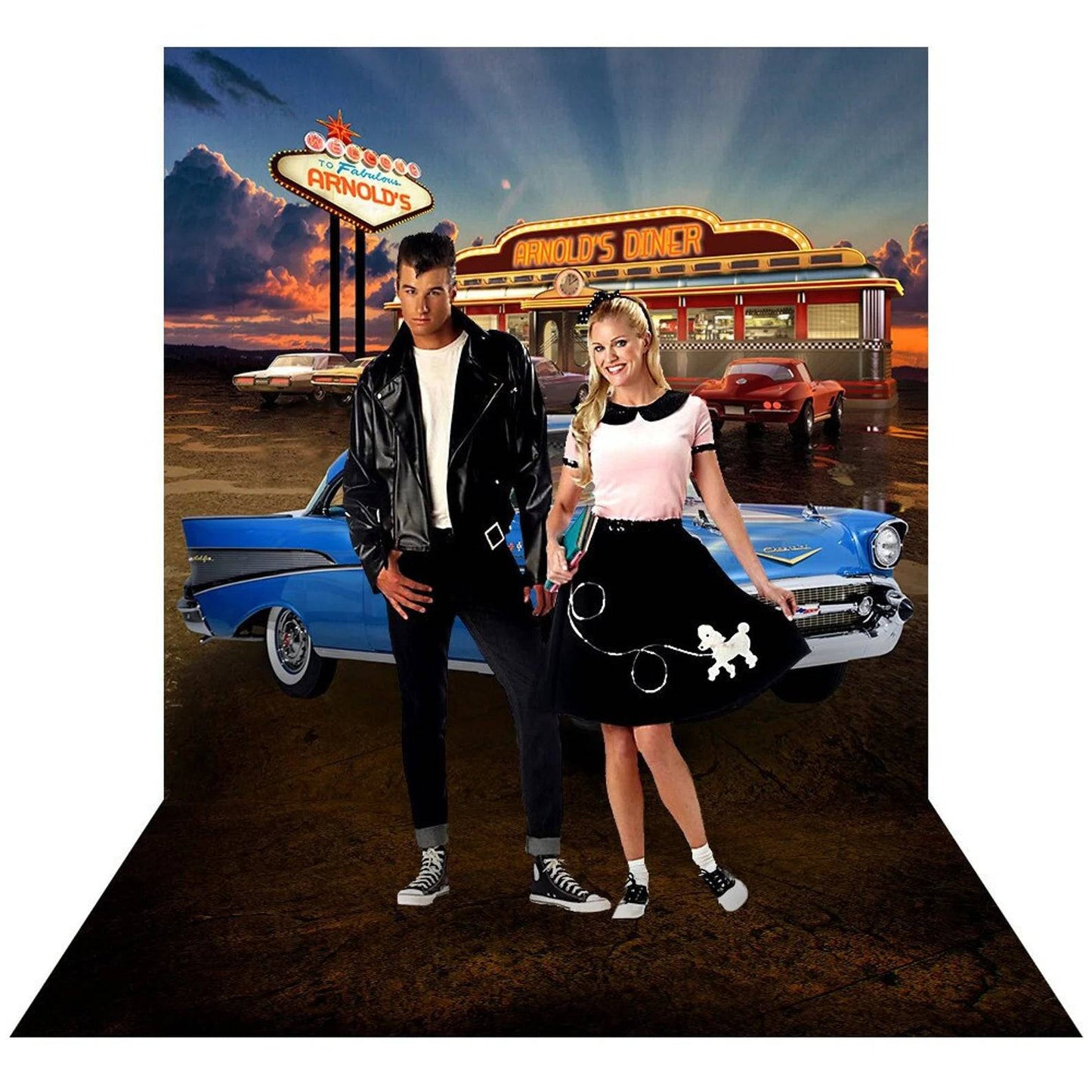 Grease Movie Blue 57 Chevy Diner Photo Backdrop