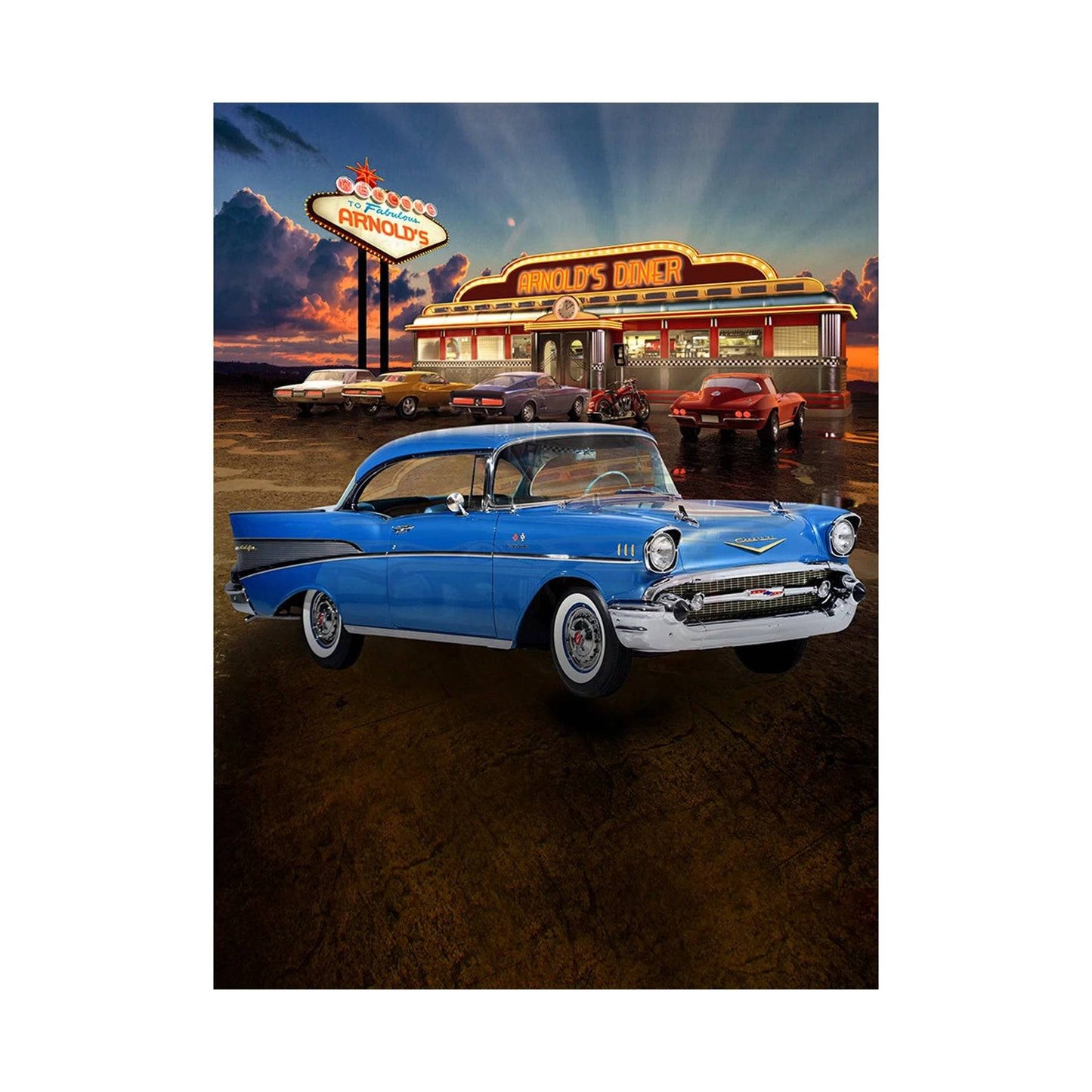 Grease Movie Blue 57 Chevy Diner Photo Backdrop