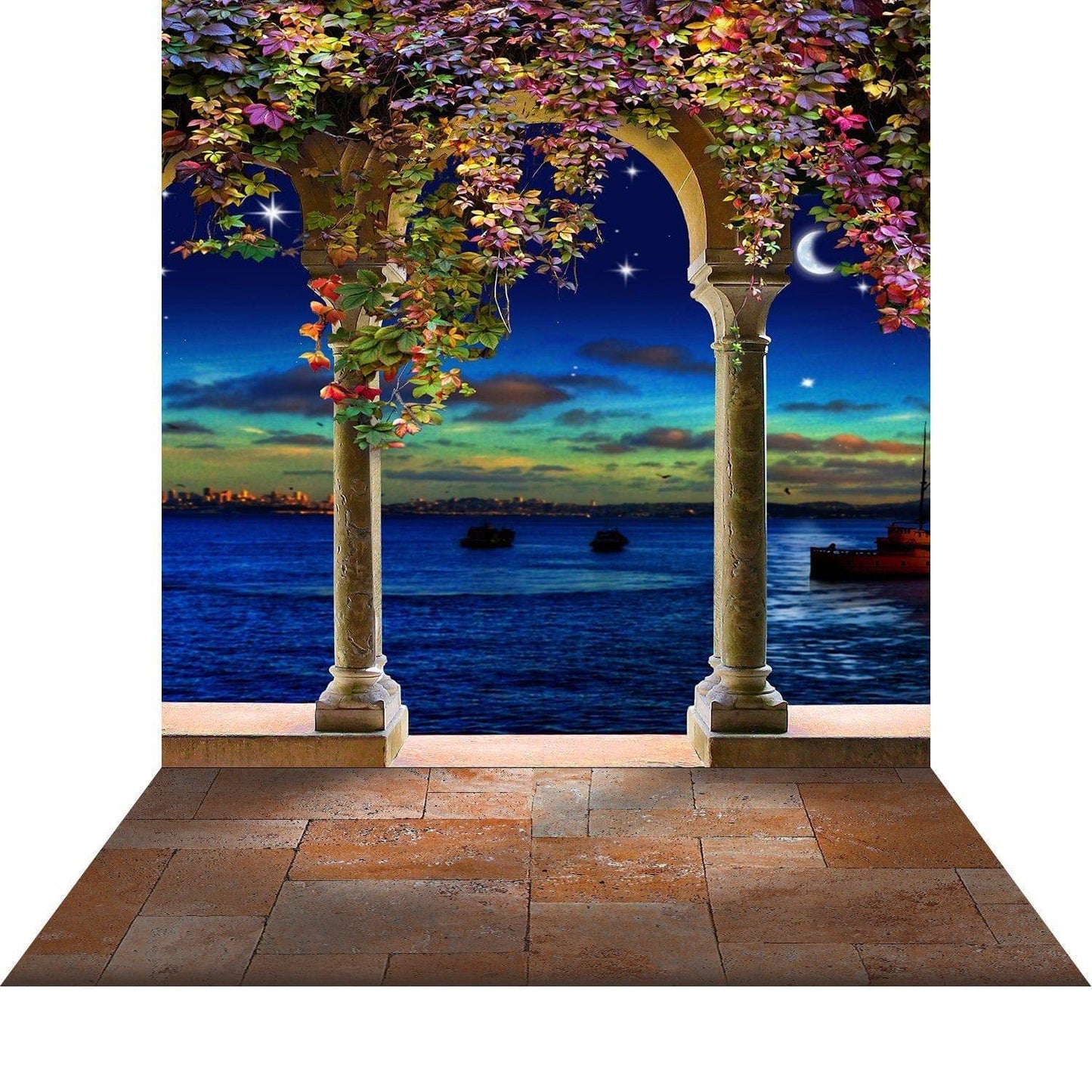 Wisteria Blooms on Columns Photo Backdrop - Basic 8  x 16  