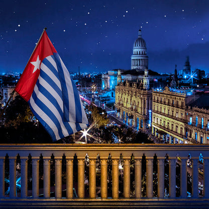 Cuban Flag Havana City Skyline Backdrop