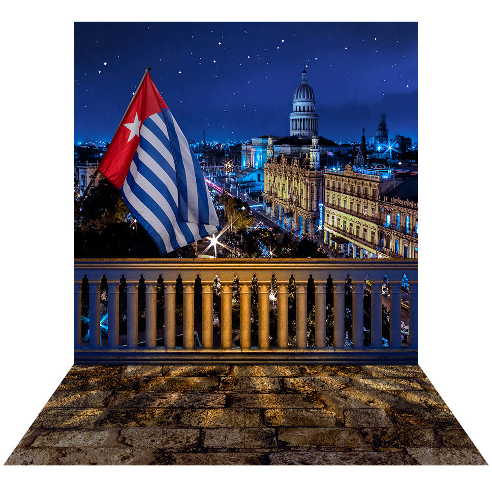 Cuban Flag Havana City Skyline Backdrop