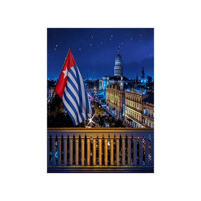 Cuban Flag Havana City Skyline Backdrop