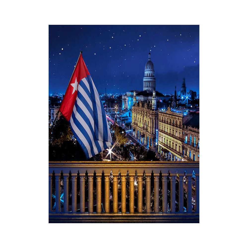 Cuban Flag Havana City Skyline Backdrop