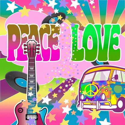 Hippy 60s Flower Power Photo Backdrop - Basic 10  x 8  