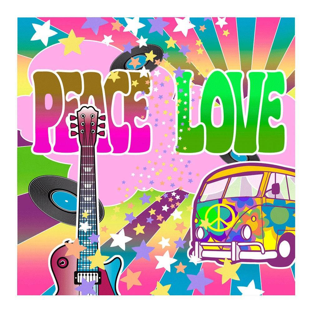 Hippy 60s Flower Power Photo Backdrop - Basic 8  x 8  