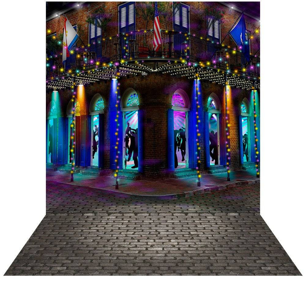 Mardi Gras Bourbon Street Photography Backdrop - Basic 8  x 16  