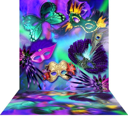 Colorful Masked Mardi Gras Photo Backdrop - Pro 9  x 16  