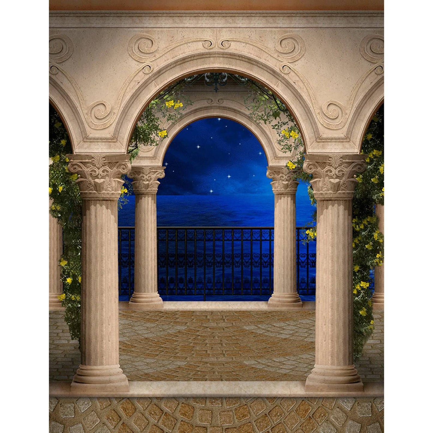 Mediterranean Pillars Outdoor Arch Photo Backdrop