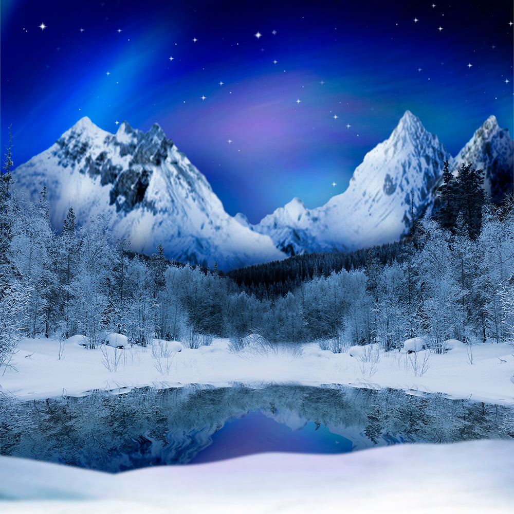 (Clearance) 10ft x 8ft Basic Fabric Northern Lights Mountain Photo Backdrop