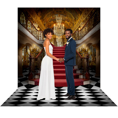 Palace Stairway with Checkered Floor Photo Backdrop