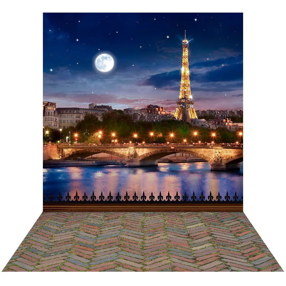 Eiffel Tower Moonlit Paris Photo Backdrop Alba Backgrounds