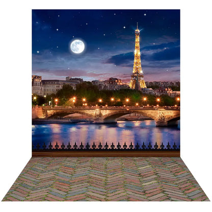 Eiffel Tower Moonlit Paris Photo Backdrop Alba Backgrounds