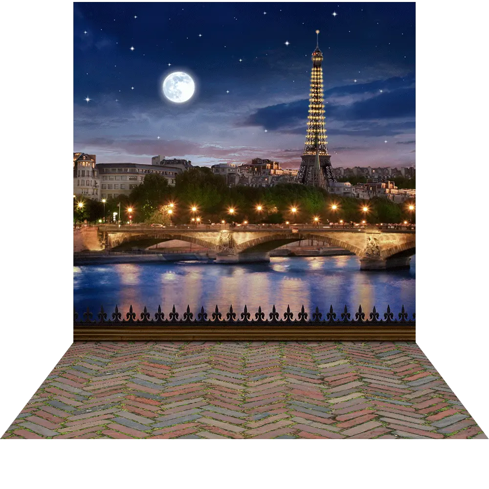 Eiffel Tower Moonlit Paris Photo Backdrop Alba Backgrounds