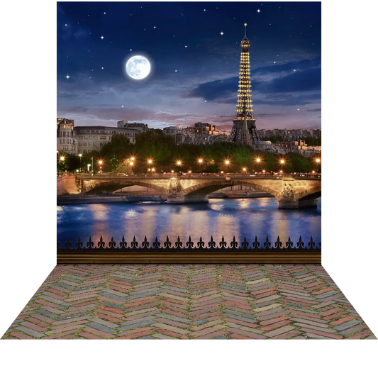 Eiffel Tower Moonlit Paris Photo Backdrop Alba Backgrounds