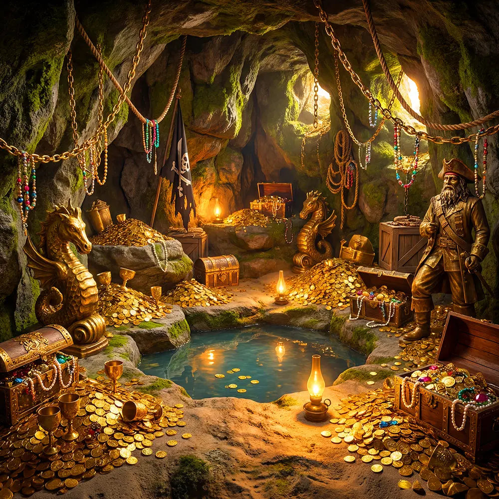 Pirate Cave Backdrop, Peter Pan Fabric Background Alba Backgrounds