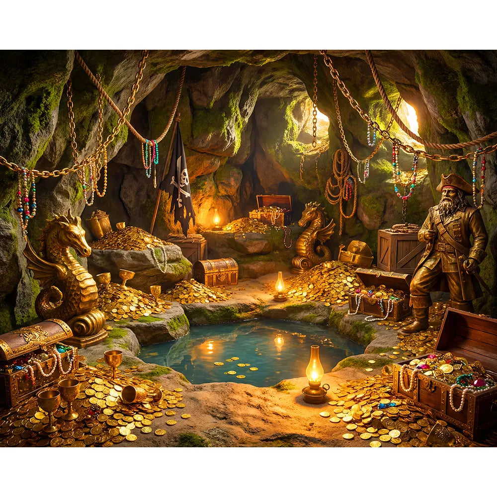 Pirate Cave Backdrop, Peter Pan Fabric Background Alba Backgrounds