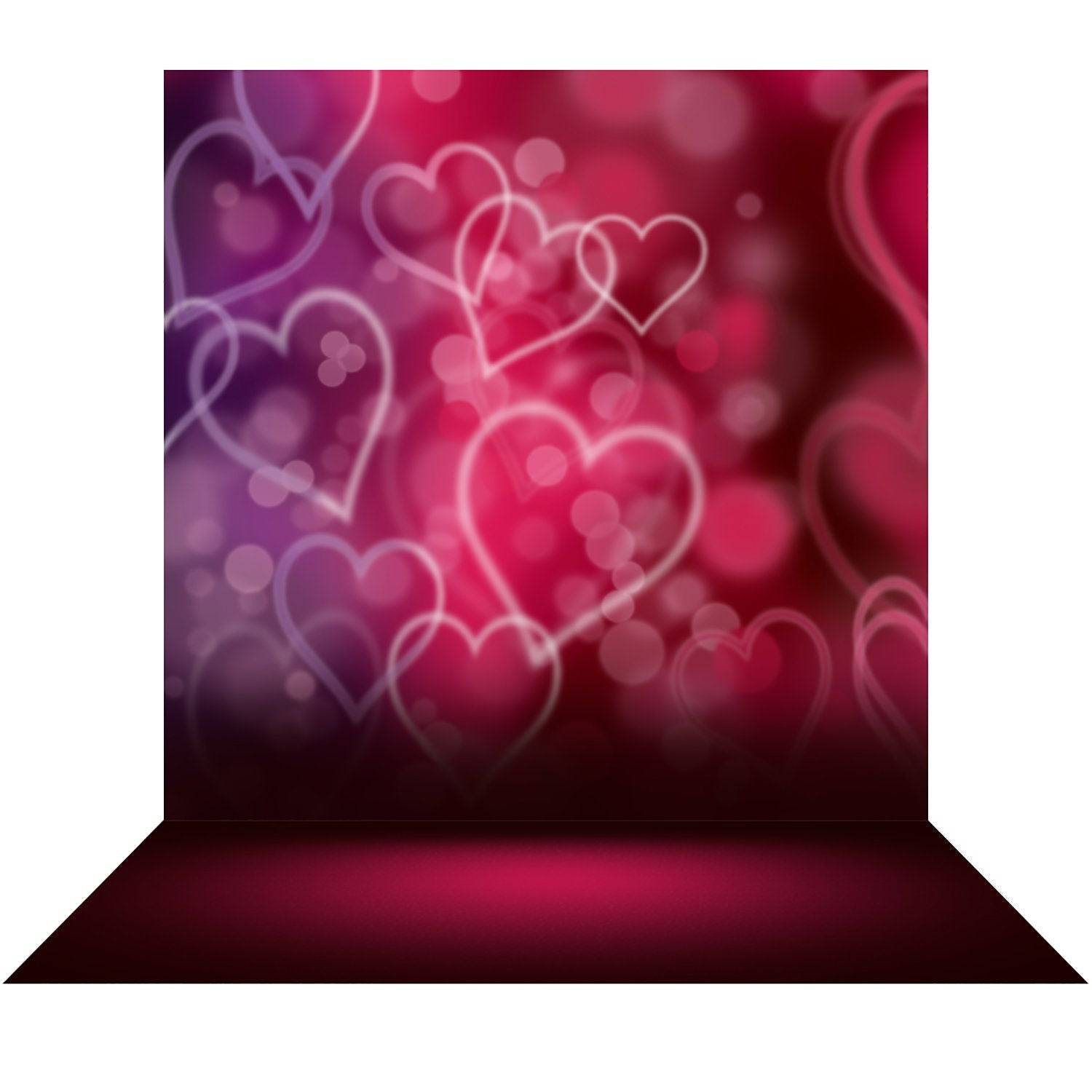 Valentine's Day Red Floating Hearts Photography Backdrop - Basic 8  x 16  