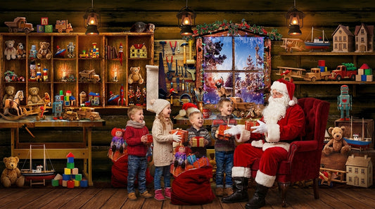 Santa’s Workshop, Wide Fabric Background