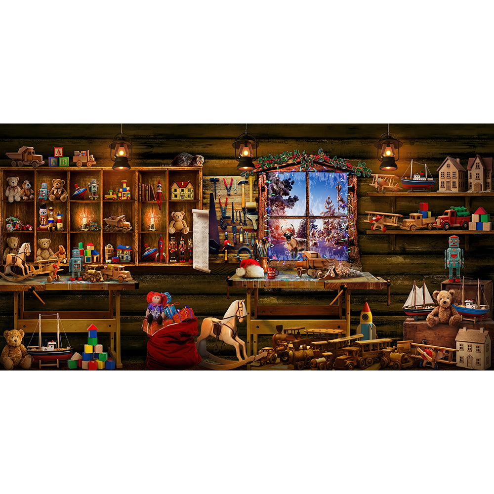 Santa’s Workshop, Wide Fabric Background