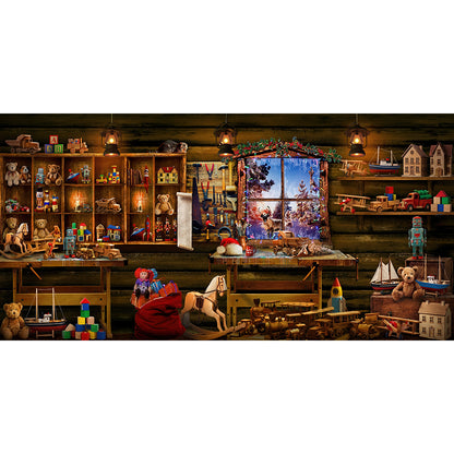 Santa’s Workshop, Wide Fabric Background