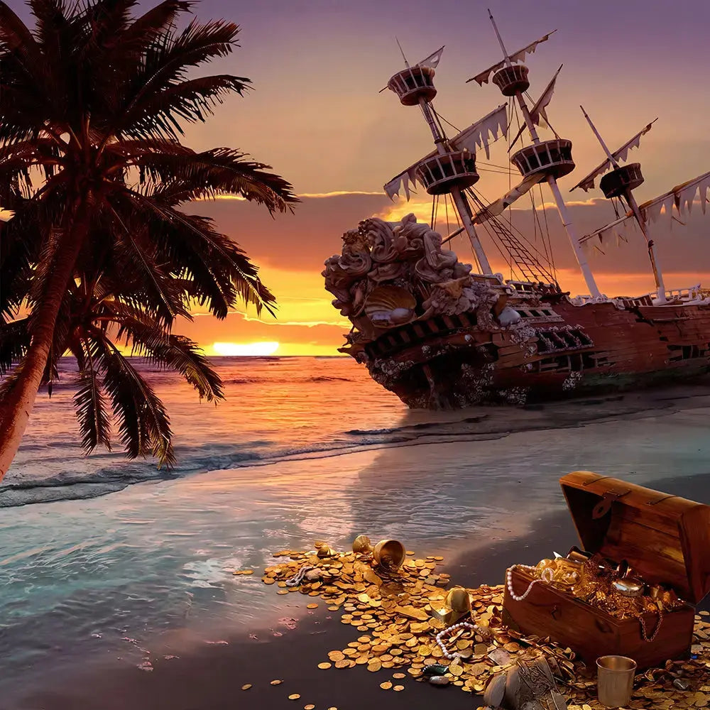 Shipwreck Sunset Beach Photo Backdrop Alba Backgrounds