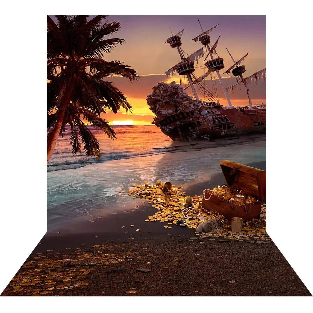 Shipwreck Sunset Beach Photo Backdrop Alba Backgrounds