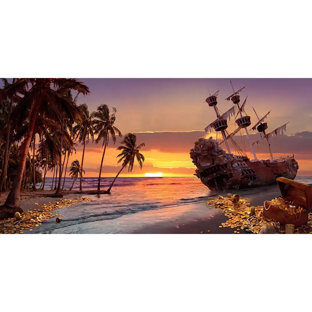 Shipwreck Sunset Beach Photo Backdrop Alba Backgrounds
