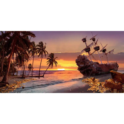 Shipwreck Sunset Beach Photo Backdrop Alba Backgrounds