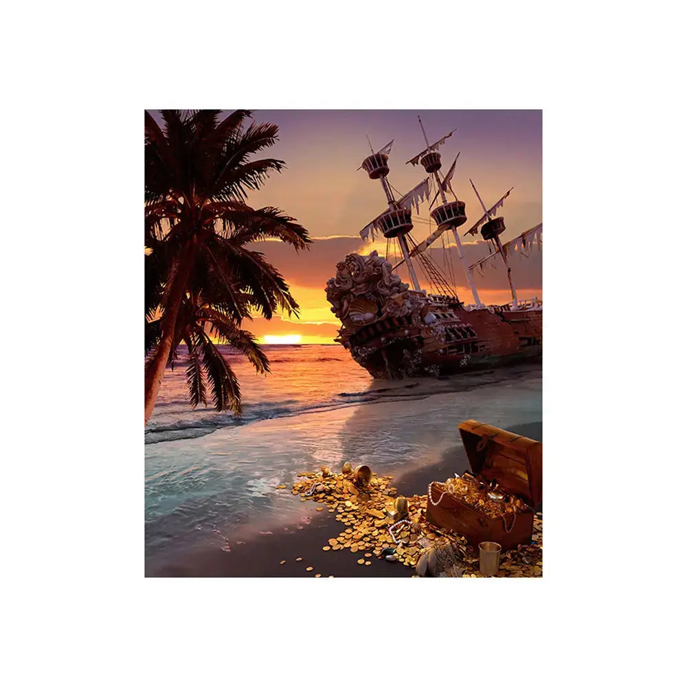 Shipwreck Sunset Beach Photo Backdrop Alba Backgrounds