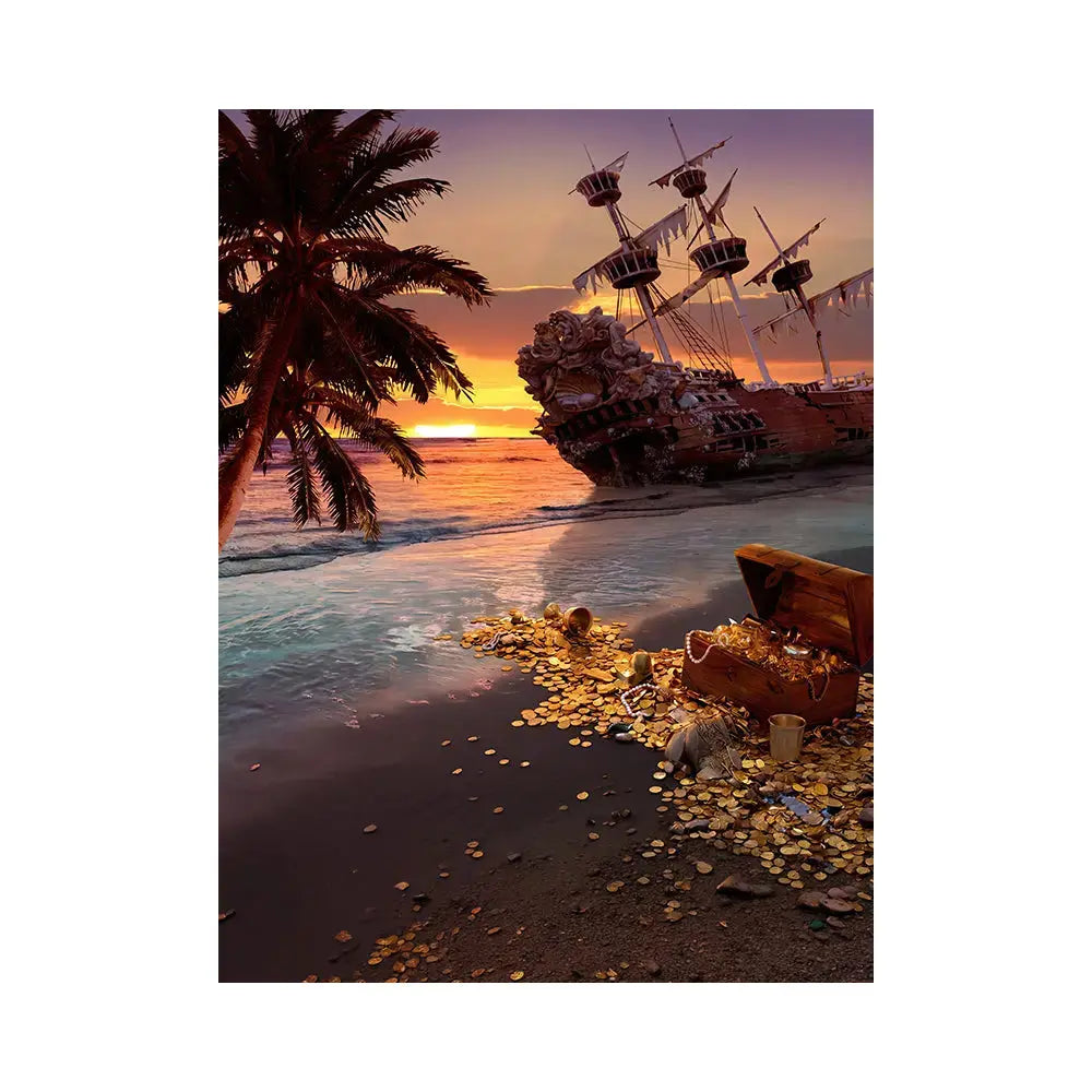 Shipwreck Sunset Beach Photo Backdrop Alba Backgrounds